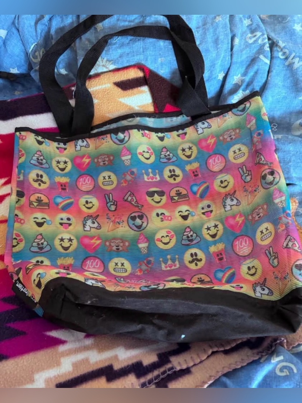 Colorful Emoji Print Tote Bag - Rainbow